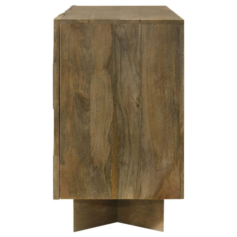 Aparador tipo bufé de madera maciza Tyler de 3 puertas, color marrón mango