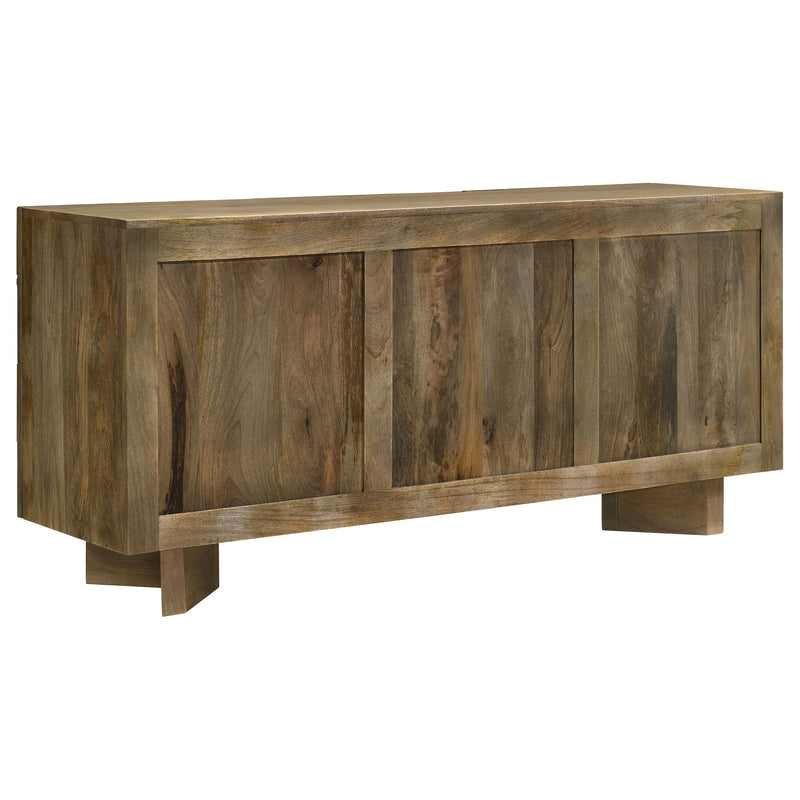 Aparador tipo bufé de madera maciza Tyler de 3 puertas, color marrón mango