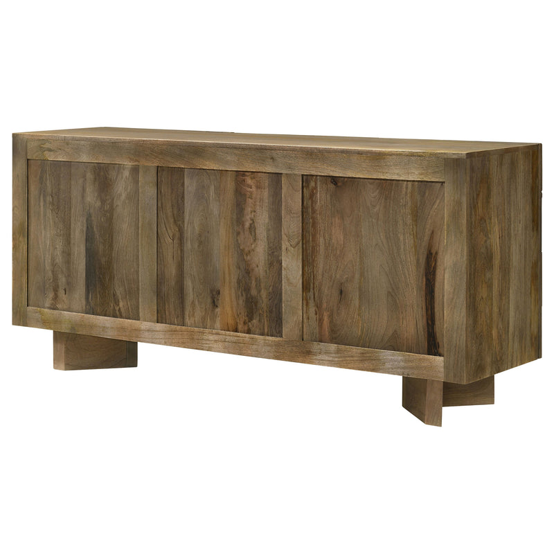 Aparador tipo bufé de madera maciza Tyler de 3 puertas, color marrón mango