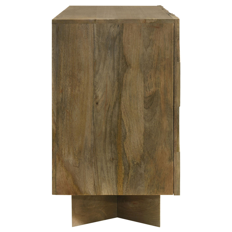 Aparador tipo bufé de madera maciza Tyler de 3 puertas, color marrón mango