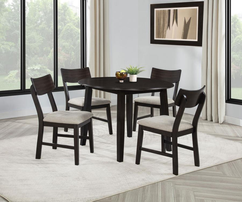 Juego de comedor Catley de 5 piezas con mesa redonda de hojas abatibles, café oscuro