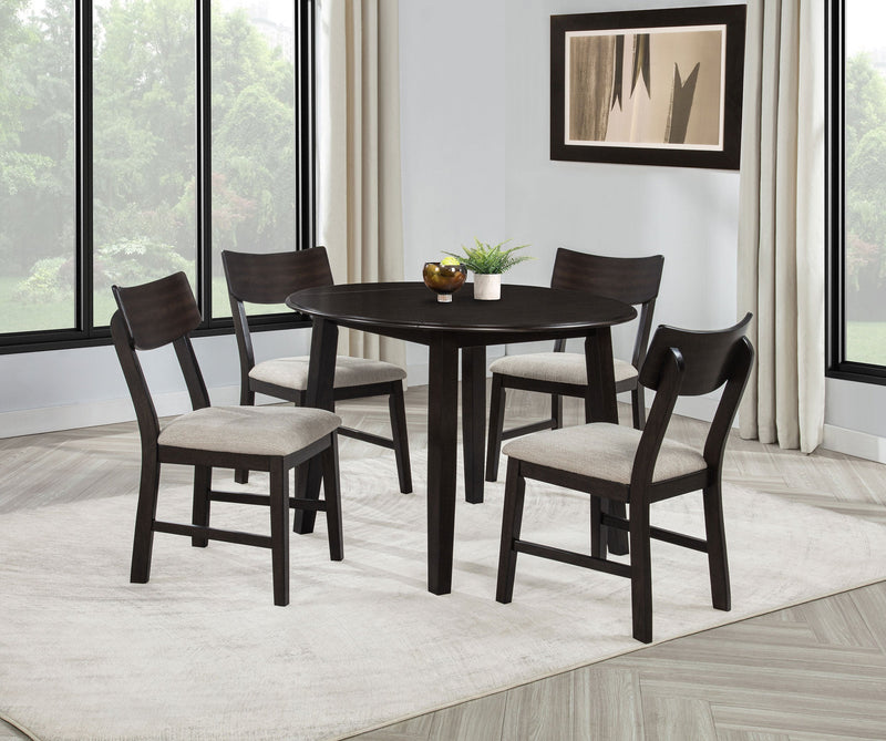 Juego de comedor Catley de 5 piezas con mesa redonda de hojas abatibles, café oscuro