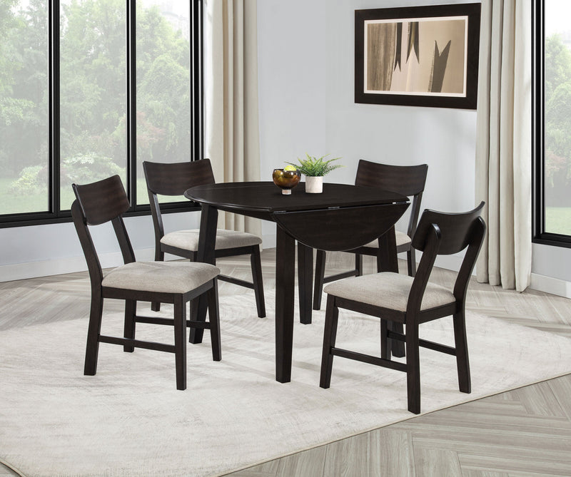 Juego de comedor Catley de 5 piezas con mesa redonda de hojas abatibles, café oscuro