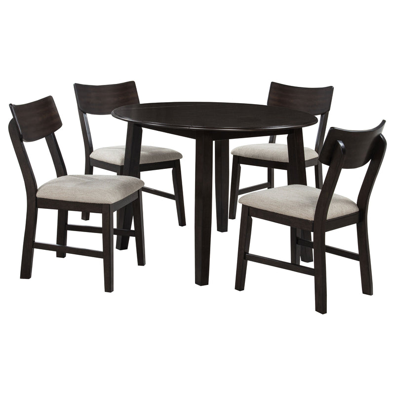 Juego de comedor Catley de 5 piezas con mesa redonda de hojas abatibles, café oscuro