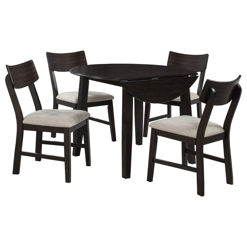 Juego de comedor Catley de 5 piezas con mesa redonda de hojas abatibles, café oscuro