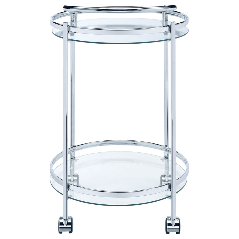 Chrissy Round Glass Shelf Metal Bar Cart Chrome
