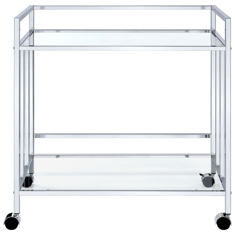 Cara 2-tier Rectangular Glass Shelf Metal Bar Cart Brass