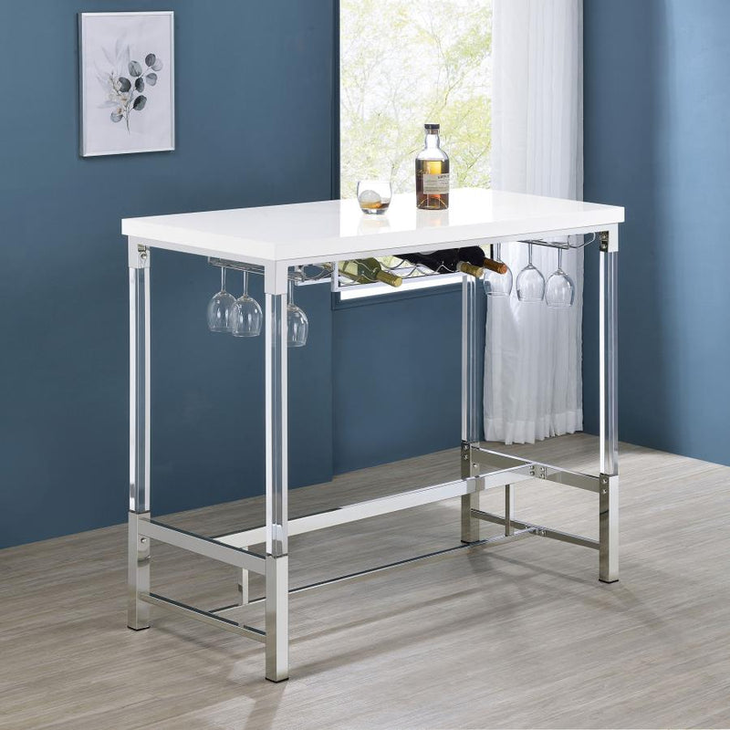 Mesa de bar Norcrest con patas acrílicas de 47 pulgadas, color blanco de alto brillo