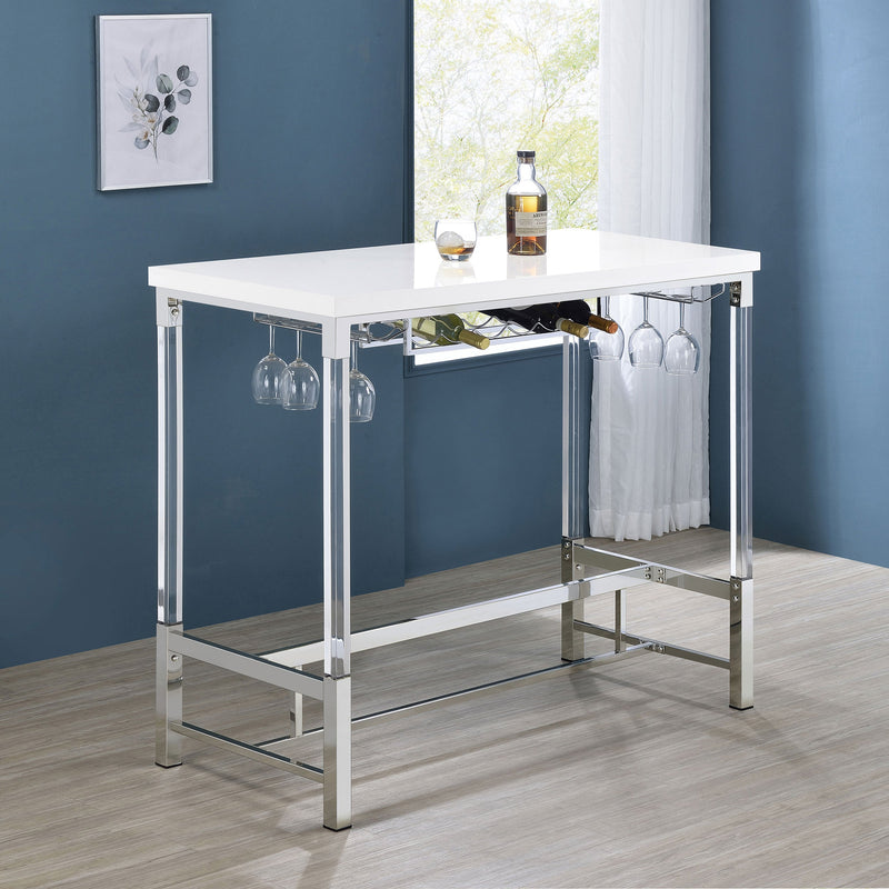 Mesa de bar Norcrest con patas acrílicas de 47 pulgadas, color blanco de alto brillo