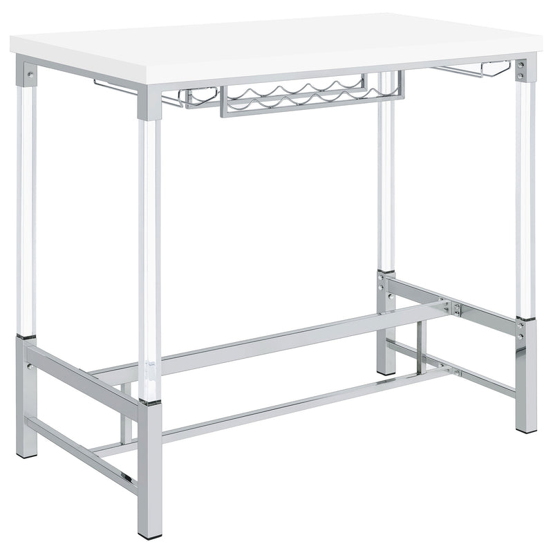 Mesa de bar Norcrest con patas acrílicas de 47 pulgadas, color blanco de alto brillo