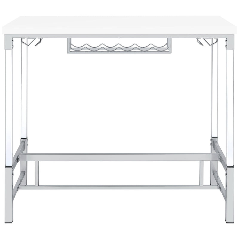 Mesa de bar Norcrest con patas acrílicas de 47 pulgadas, color blanco de alto brillo