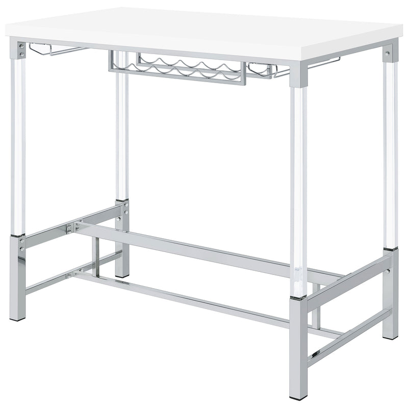 Mesa de bar Norcrest con patas acrílicas de 47 pulgadas, color blanco de alto brillo