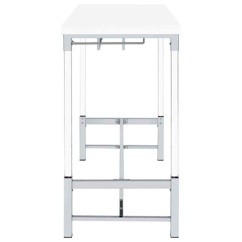 Mesa de bar Norcrest con patas acrílicas de 47 pulgadas, color blanco de alto brillo