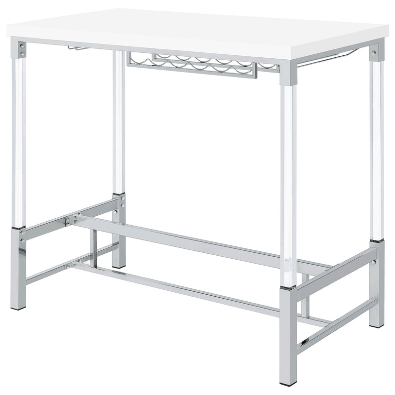 Mesa de bar Norcrest con patas acrílicas de 47 pulgadas, color blanco de alto brillo