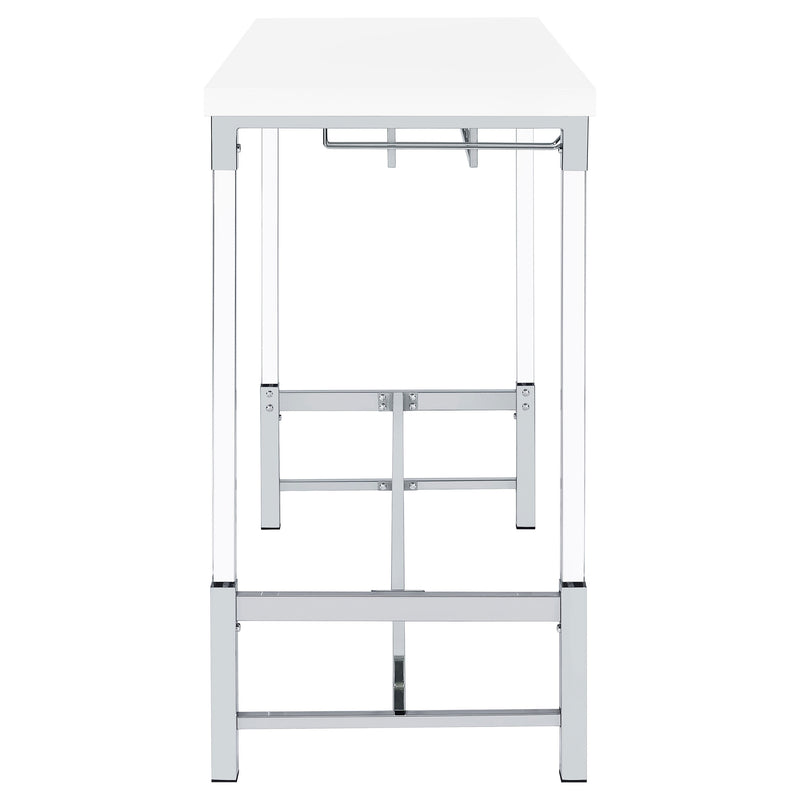Mesa de bar Norcrest con patas acrílicas de 47 pulgadas, color blanco de alto brillo