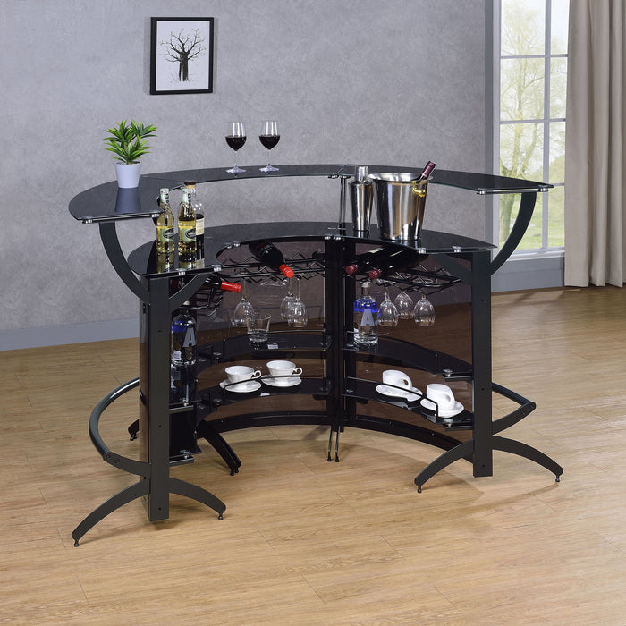 Dallas 2-shelf Curved Home Bar Smoke and Black Glass (Set of 3)