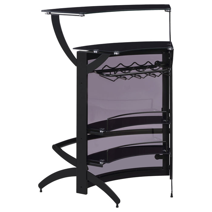 Dallas 2-shelf Curved Home Bar Smoke and Black Glass (Set of 3)