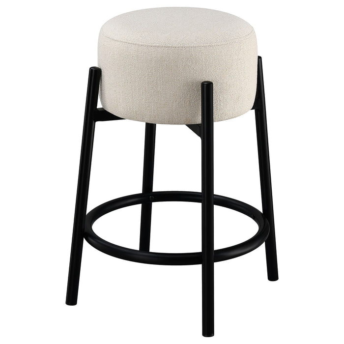 Leonard Upholstered Backless Round Stools White and Black (Set of 2)