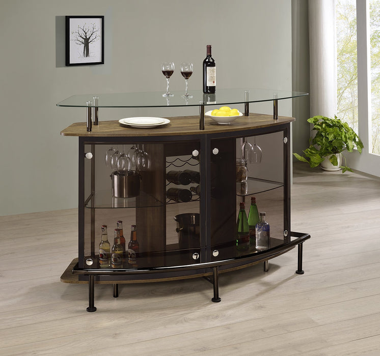 Gideon Crescent Shaped Glass Top Bar Unit with Drawer