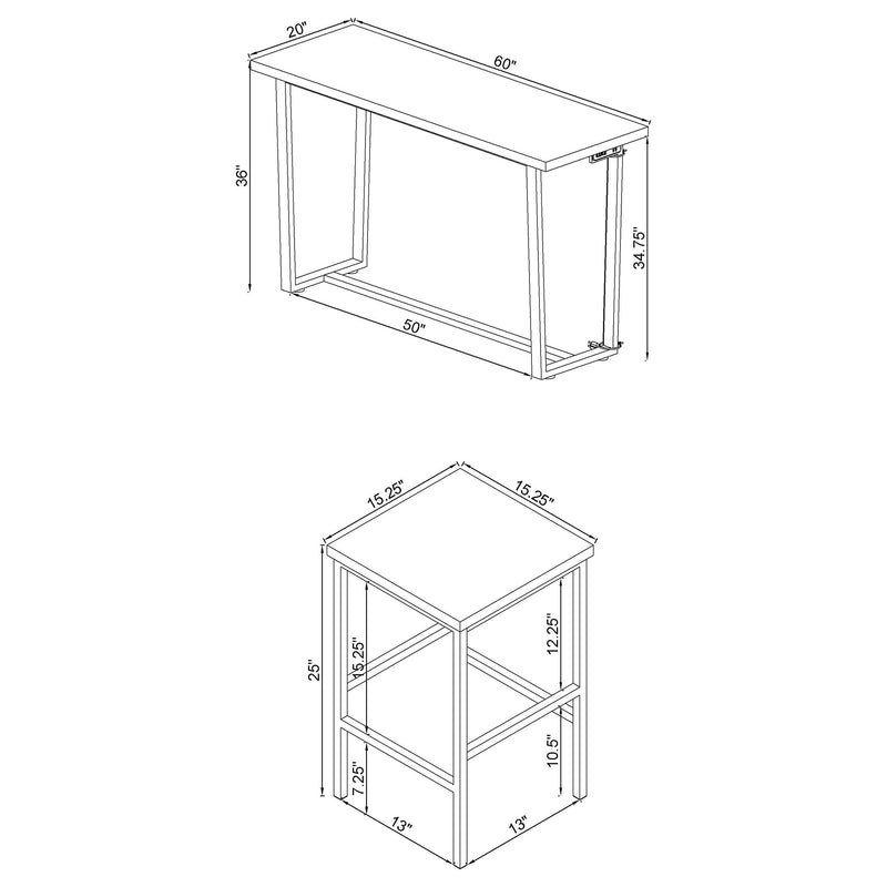 Juego de mesa Marmot rectangular de 4 piezas a altura de mostrador cromado