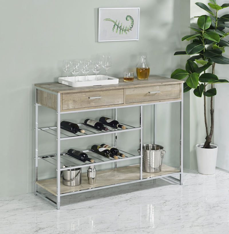 Melrose Bar para el hogar de 2 cajones con estante para vinos, gris