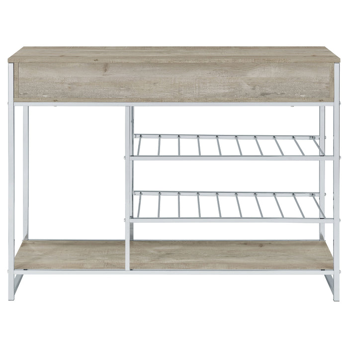 Melrose 2-shelf Wine Cabinet with 2 Drawers Gray Washed Oak and Chrome