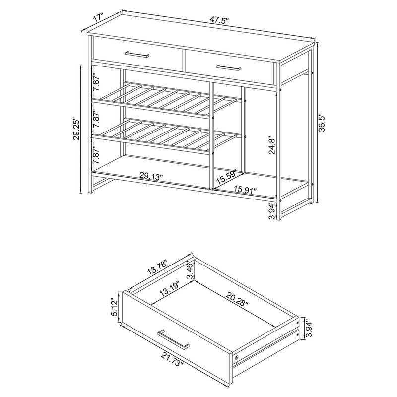Melrose Bar para el hogar de 2 cajones con estante para vinos, gris