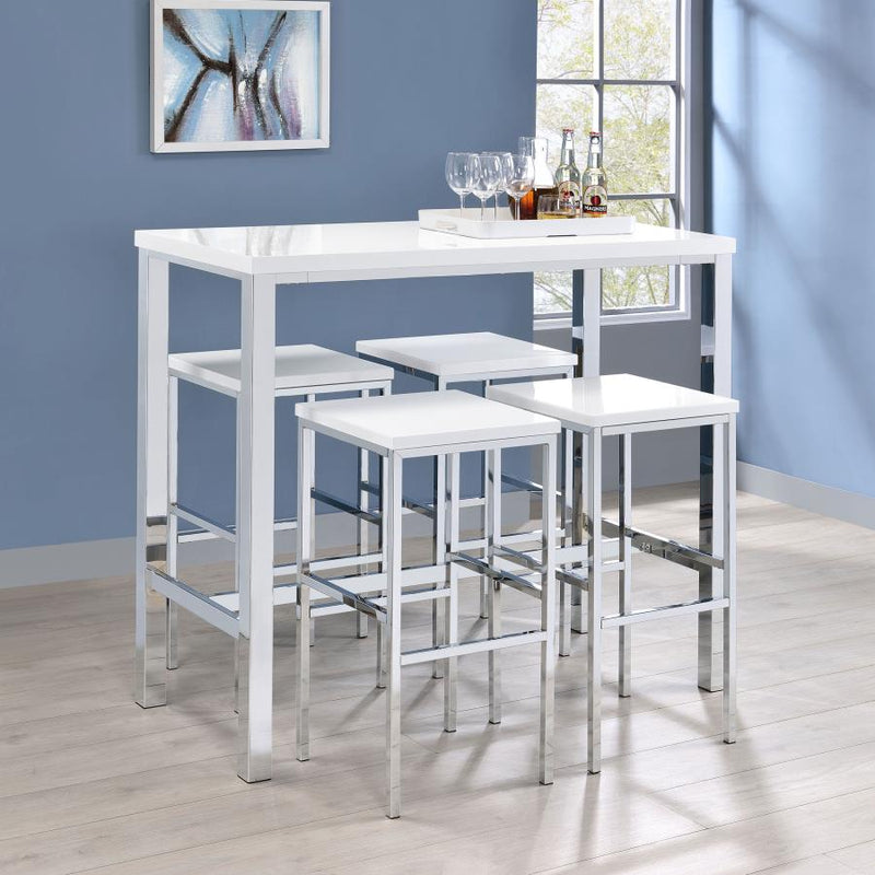 Juego de mesa de bar de altura de pub Natividad de 5 piezas, blanco de alto brillo