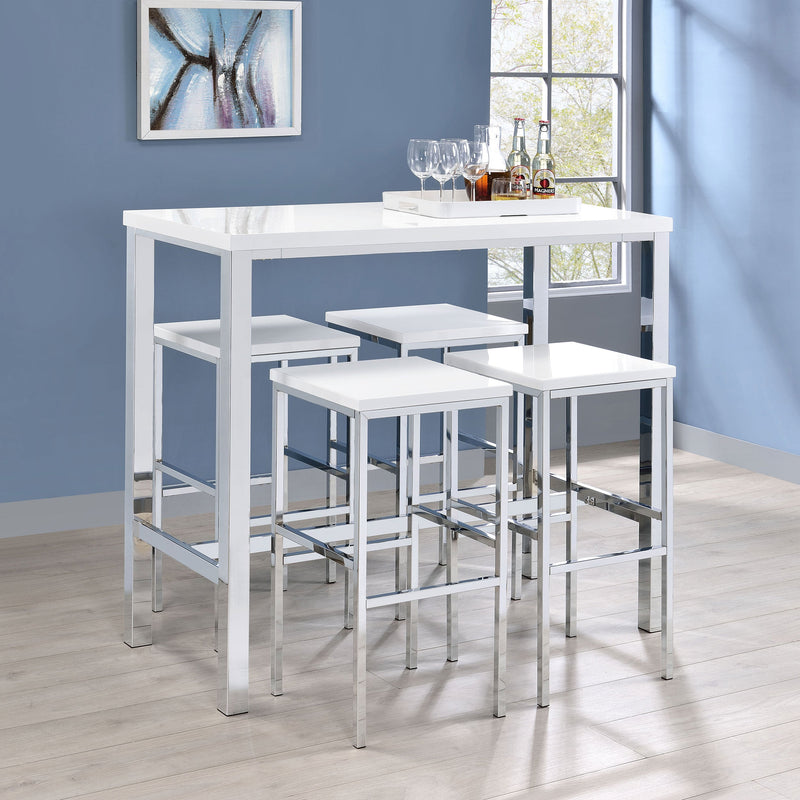 Juego de mesa de bar de altura de pub Natividad de 5 piezas, blanco de alto brillo