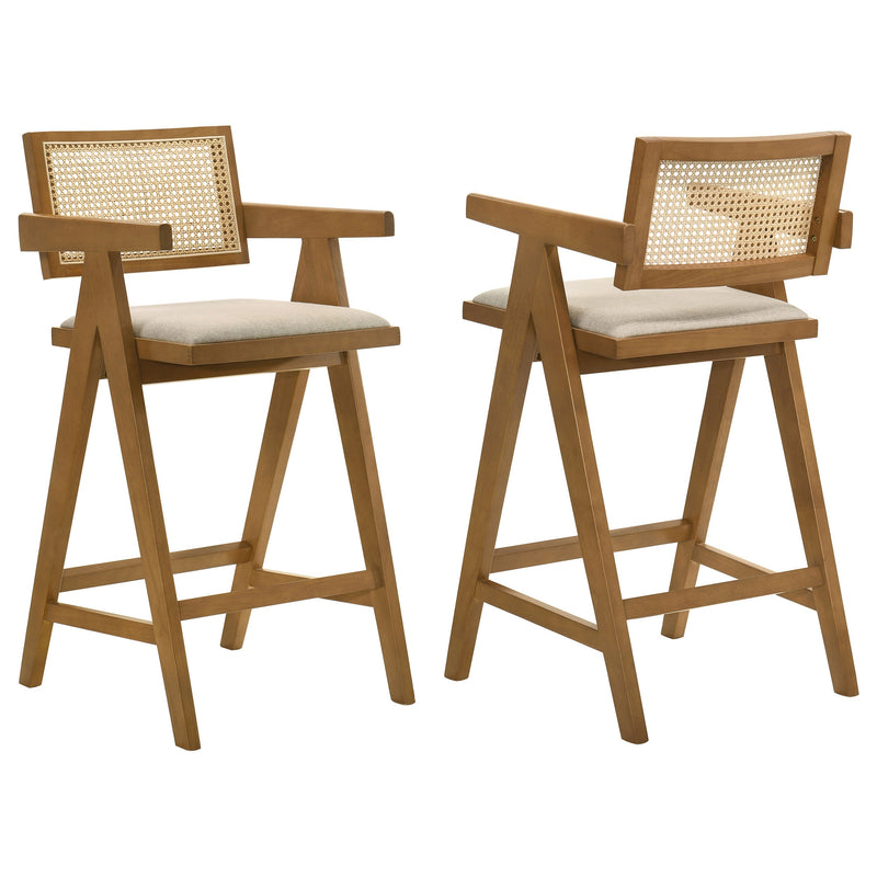 Silla de barra Kane de ratán tejido de madera, nogal claro (juego de 2)