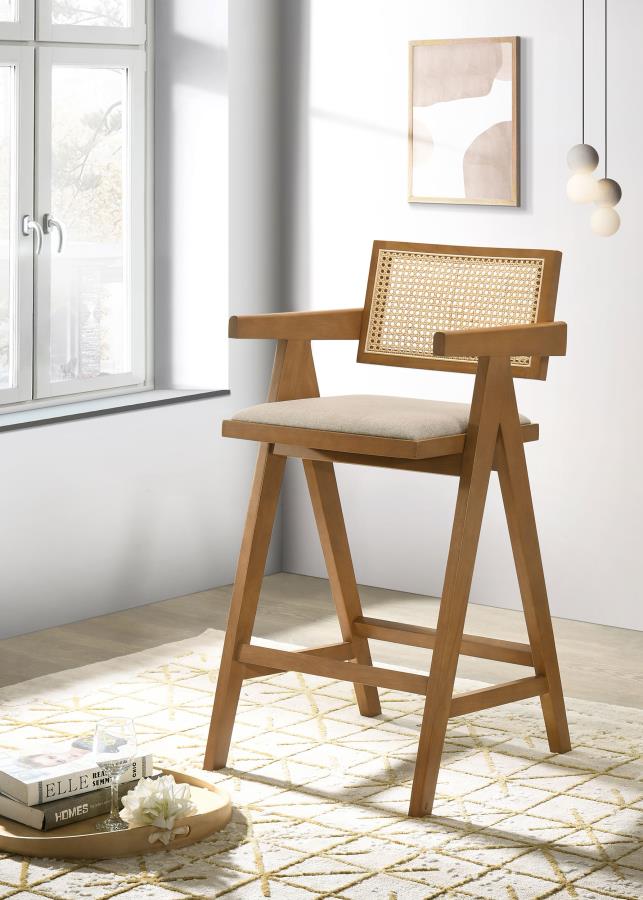 Silla de barra Kane de ratán tejido de madera, nogal claro (juego de 2)