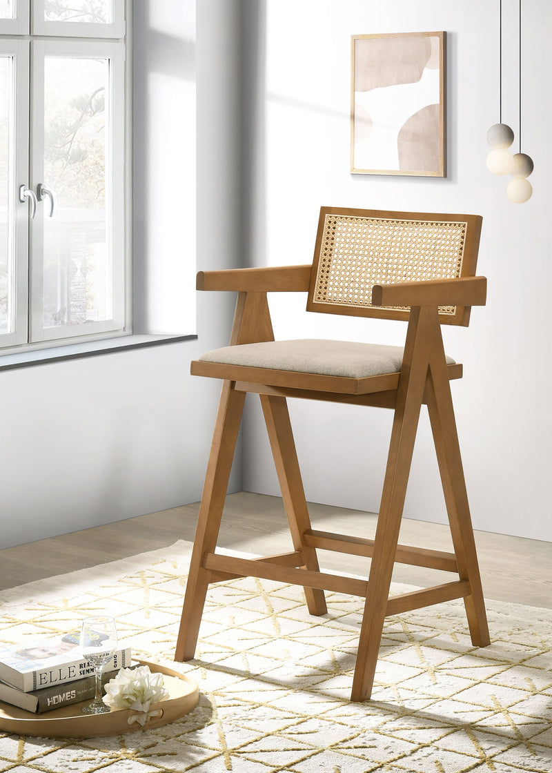 Silla de barra Kane de ratán tejido de madera, nogal claro (juego de 2)