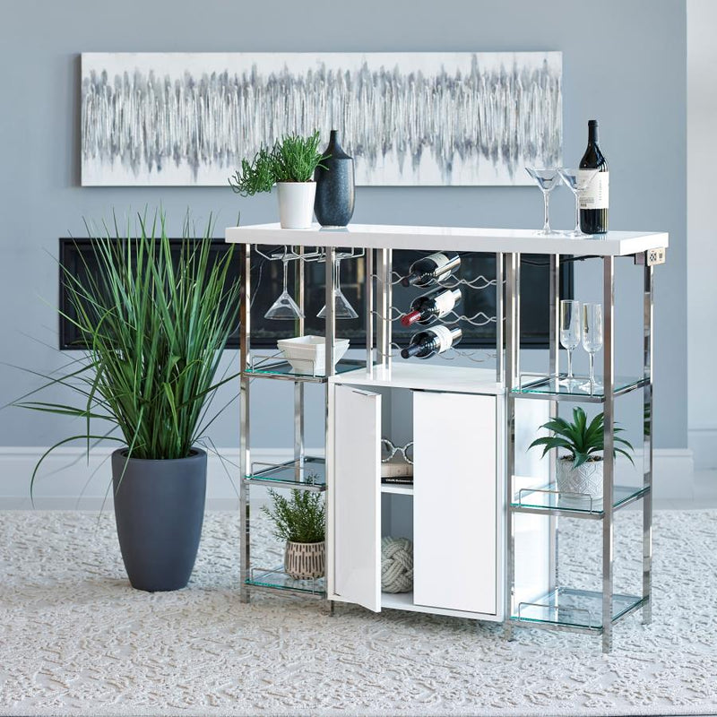 Mueble bar de 2 puertas Gallimore con almacenaje para vinos, blanco de alto brillo