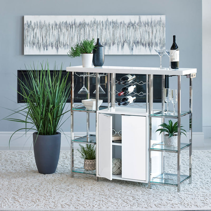 Mueble bar de 2 puertas Gallimore con almacenaje para vinos, blanco de alto brillo