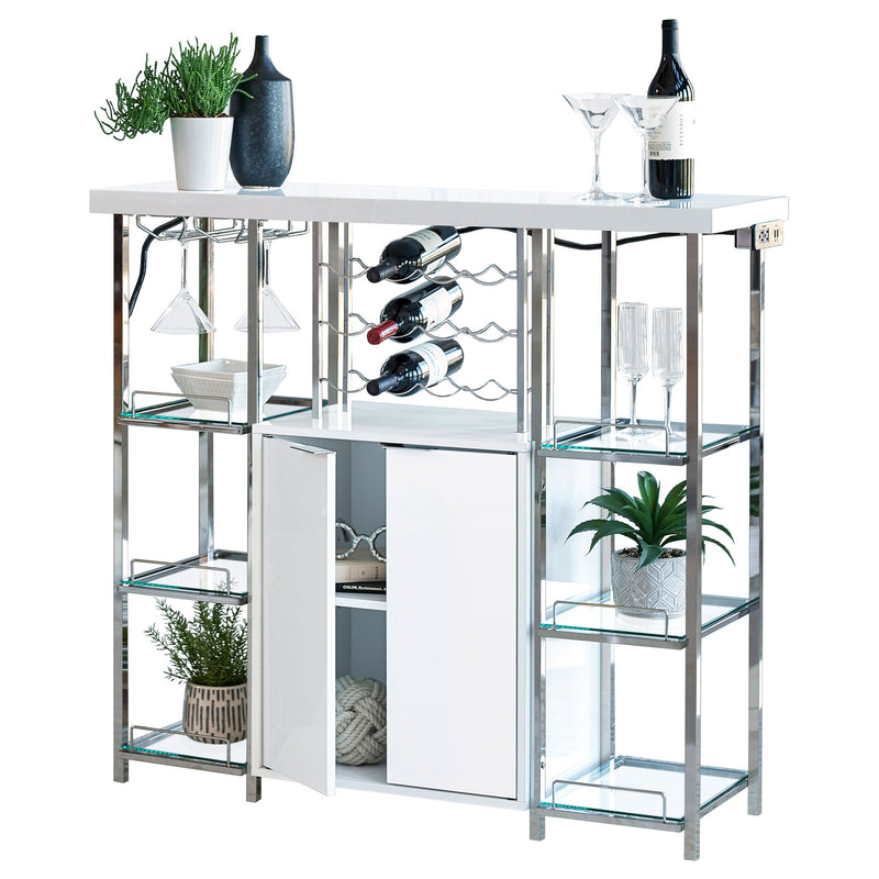 Mueble bar de 2 puertas Gallimore con almacenaje para vinos, blanco de alto brillo