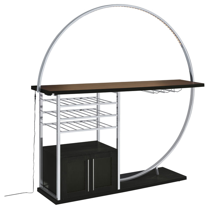 Risley 2-door Circular LED Home Bar with Wine Storage White High Gloss