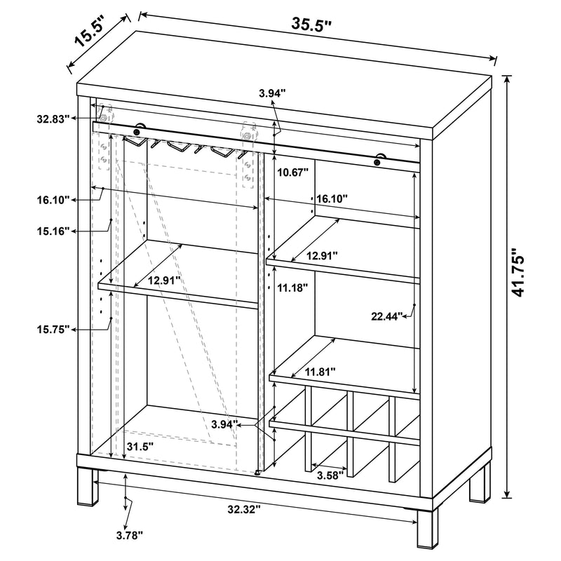 Mueble Bar con Puerta Corredera Arlington, Gabinete para Vinos Roble Rústico