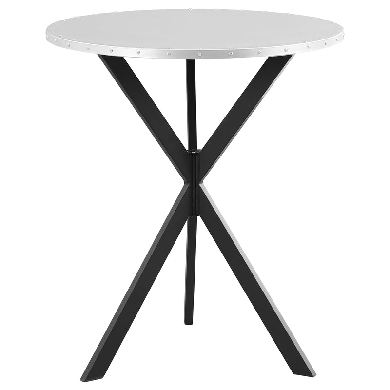 Mesa de bar de bistró de acero galvanizado redonda Kenzo de 32 pulgadas, plateada