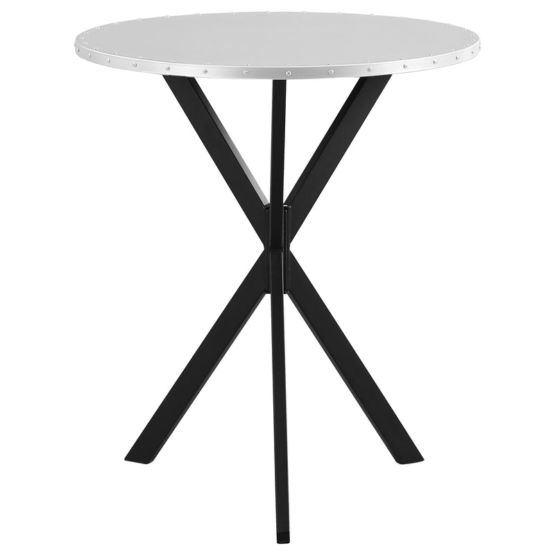 Mesa de bar de bistró de acero galvanizado redonda Kenzo de 32 pulgadas, plateada