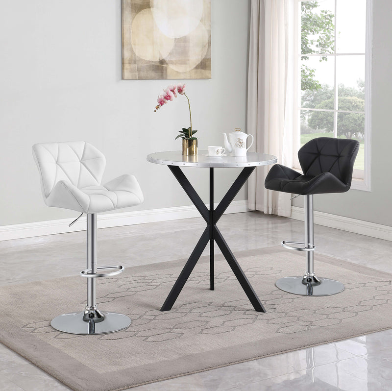 Mesa de bar de bistró de acero galvanizado redonda Kenzo de 32 pulgadas, plateada