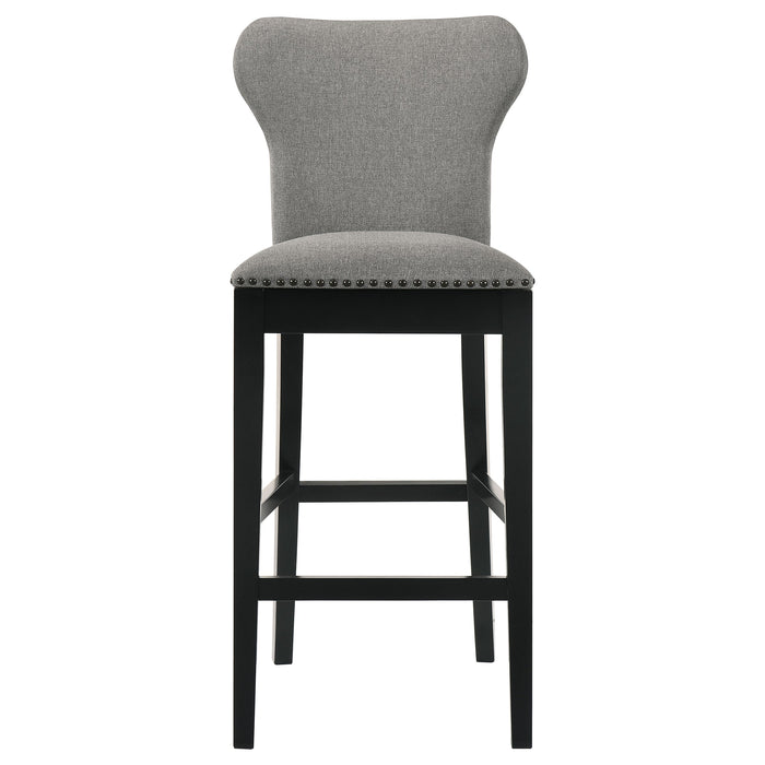 Rolando Upholstered Solid Back Bar Stools with Nailhead Trim (Set of 2) Grey and Black