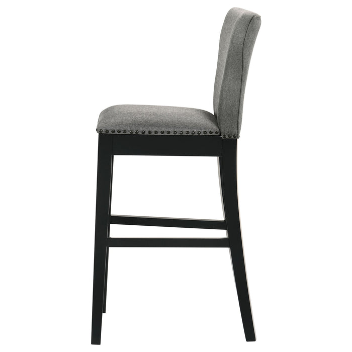 Rolando Upholstered Solid Back Bar Stools with Nailhead Trim (Set of 2) Grey and Black