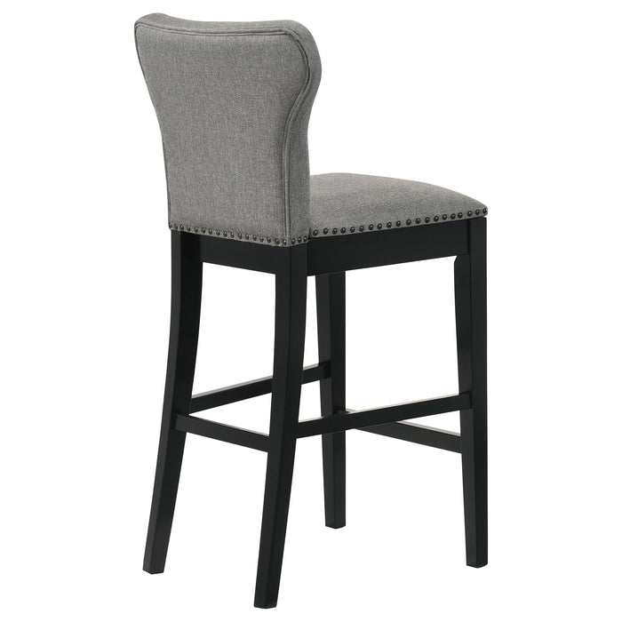 Rolando Upholstered Solid Back Bar Stools with Nailhead Trim (Set of 2) Grey and Black