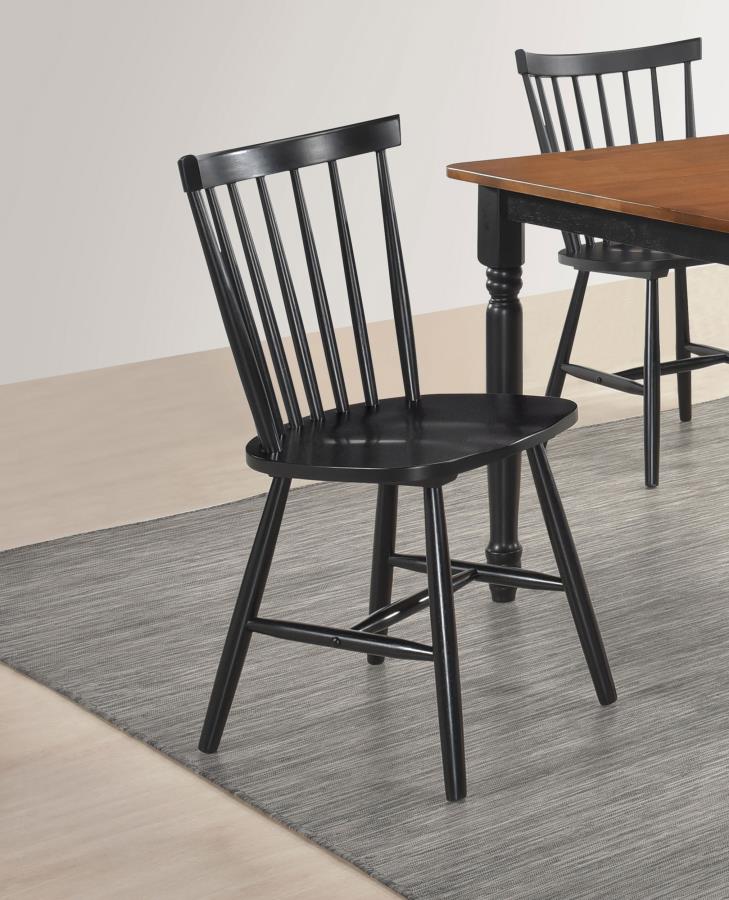 Silla auxiliar de comedor de madera Windsor Hollyoak, negra (juego de 2)