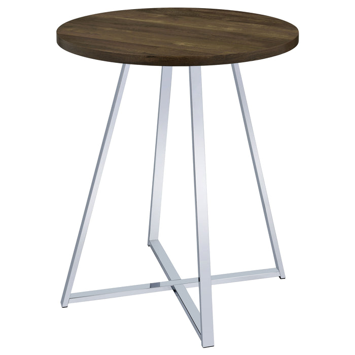 Burkhart Sled Base Round Bar Table Brown Oak and Chrome