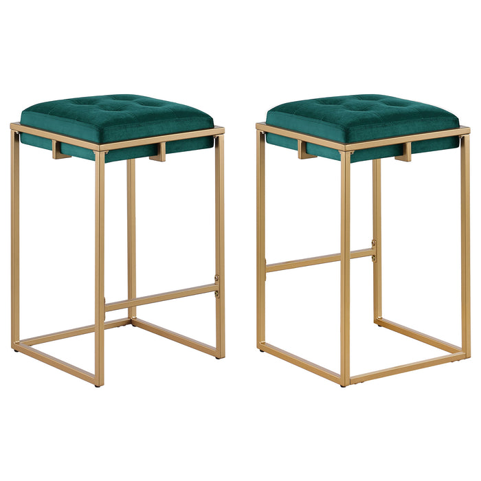 Nadia Square Padded Seat Bar Stool (Set of 2) Hunter Green and Gold