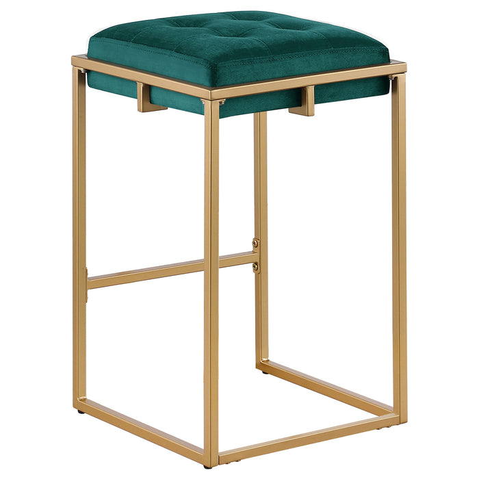 Nadia Square Padded Seat Bar Stool (Set of 2) Hunter Green and Gold