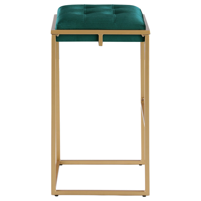 Nadia Square Padded Seat Bar Stool (Set of 2) Hunter Green and Gold