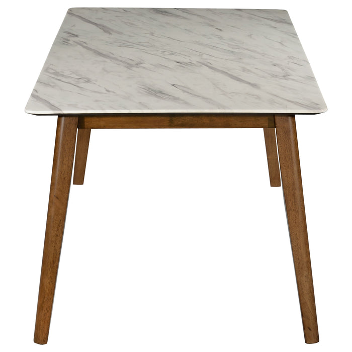 Everett  Faux Marble Top Dining Table Natural Walnut and Grey