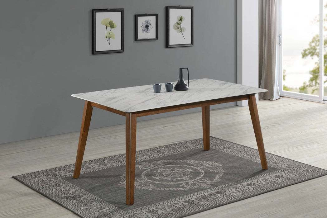 Everett Faux Marble Top Dining Table Natural Walnut and White